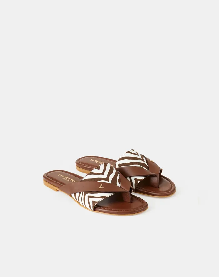 Women Lafayette 148 New York Sandals Iris Icon Sandal In Zevron Print Canvas and Leather Cloud Multi