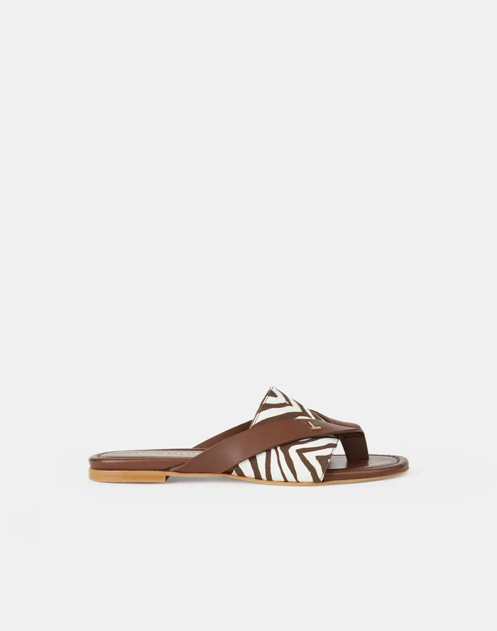 Women Lafayette 148 New York Sandals Iris Icon Sandal In Zevron Print Canvas and Leather Cloud Multi