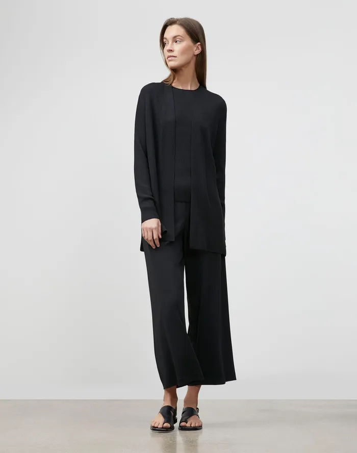 Women Lafayette 148 New York Sweaters Finespun Voile Belted Rib Cardigan Black