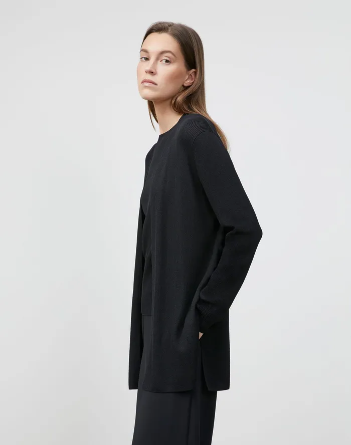 Women Lafayette 148 New York Sweaters Finespun Voile Belted Rib Cardigan Black