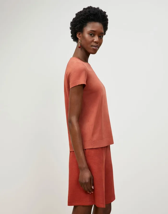 Women Lafayette 148 New York Tops and Tees Modern Tee In Cotton Jersey Chili Red