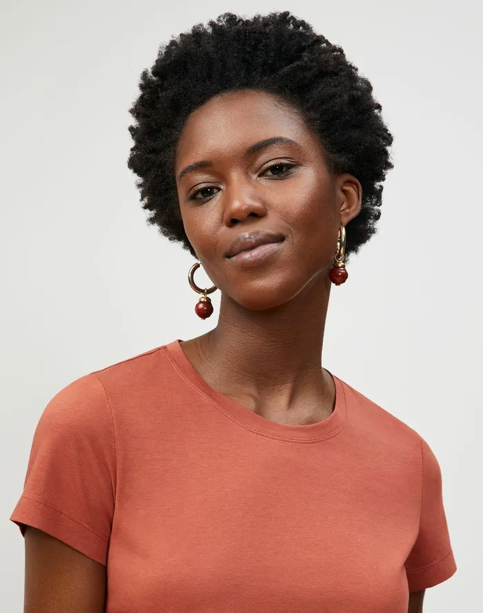 Women Lafayette 148 New York Tops and Tees Modern Tee In Cotton Jersey Chili Red