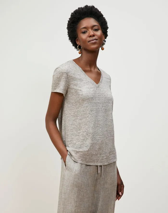 Women Lafayette 148 New York Tops and Tees PlusSize Modern VNeck Tee In Italian Kindlinen Mlange Jersey Driftwood Melange Women Lafayette 148 New York Tops and Tees PlusSize Modern VNeck Tee In Italian Kindlinen Mlange Jersey Driftwood Melange