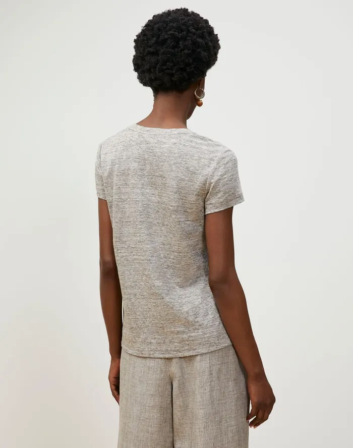 Women Lafayette 148 New York Tops and Tees PlusSize Modern VNeck Tee In Italian Kindlinen Mlange Jersey Driftwood Melange