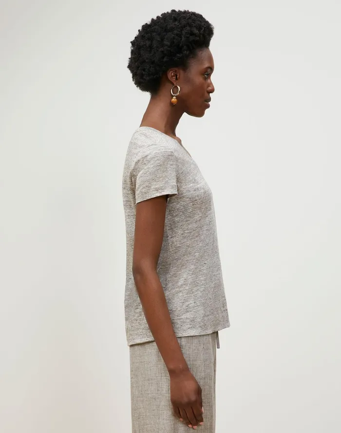 Women Lafayette 148 New York Tops and Tees PlusSize Modern VNeck Tee In Italian Kindlinen Mlange Jersey Driftwood Melange