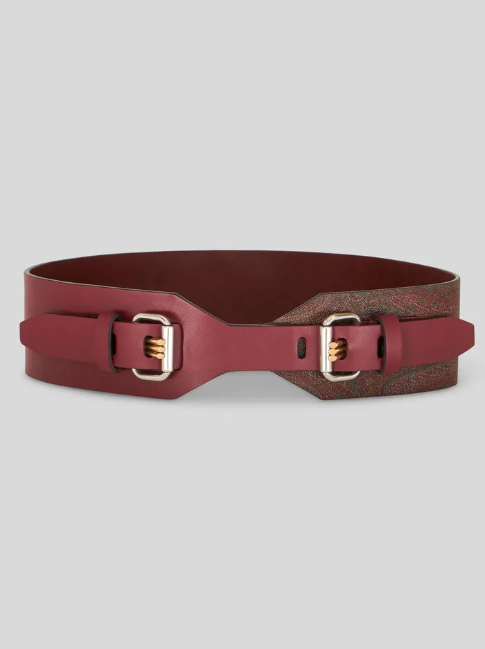 Women Leather Belt With Three Prongs And Logo Etro Belts