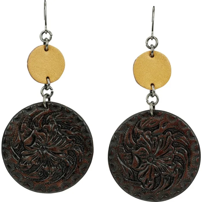 WOMEN Leather Disc Earrings Black Justin Boots Jewelry
