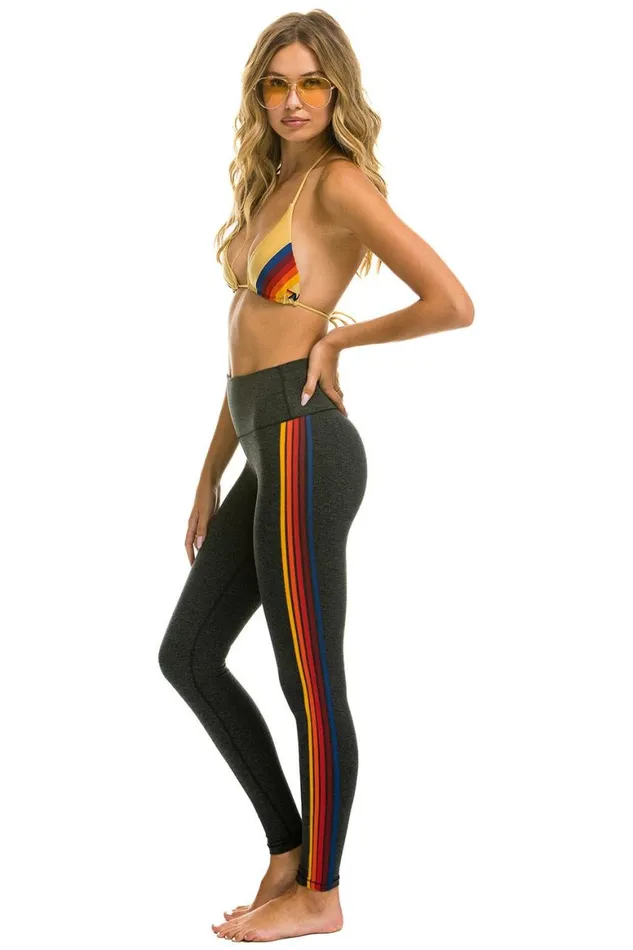 Women Leggings Aviator Nation Full Length HiRise 5 Stripe Leggings 8211 Charcoal Women Leggings Aviator Nation Full Length HiRise 5 Stripe Leggings 8211 Charcoal