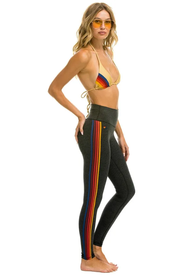 Women Leggings Aviator Nation Full Length HiRise 5 Stripe Leggings 8211 Charcoal