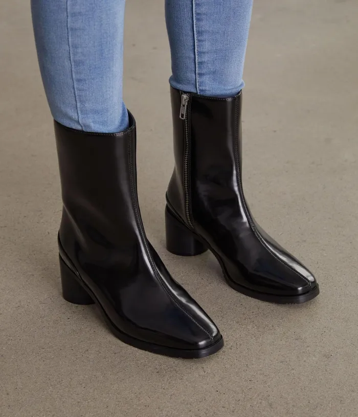 Women Liam Vegan High Heel Boots Black Matt and Nat Heels