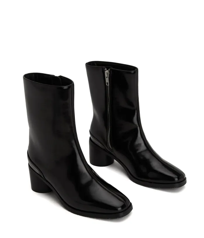 Women Liam Vegan High Heel Boots Black Matt and Nat Heels