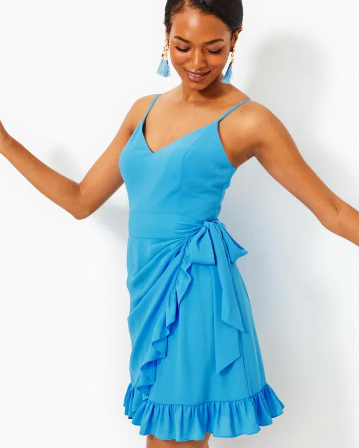 Women Lilly Pulitzer Dresses Alisa Wrap Dress Lunar Blue