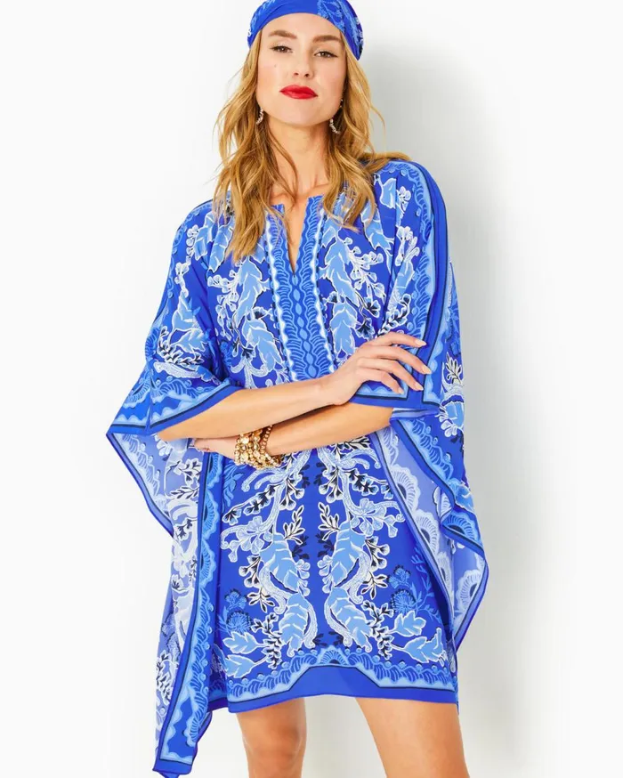 Women Lilly Pulitzer Dresses Cinzia Silk Caftan Alba Blue Baja Cove Engineered Woven Dress Women Lilly Pulitzer Dresses Cinzia Silk Caftan Alba Blue Baja Cove Engineered Woven Dress