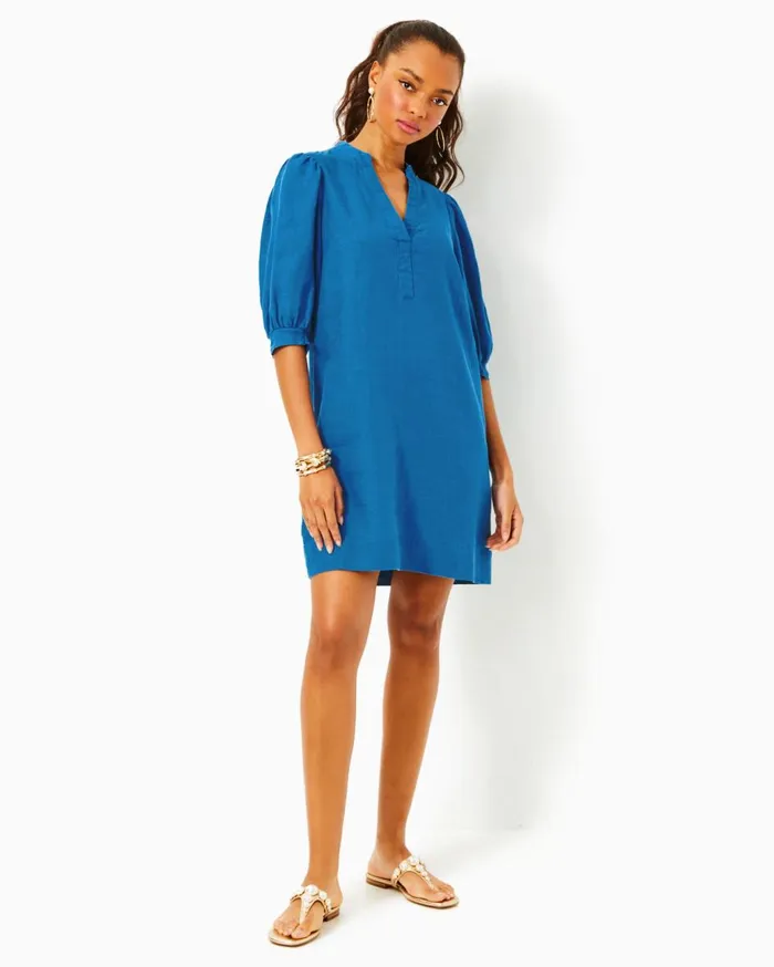 Women Lilly Pulitzer Dresses Cinzia Silk Caftan Alba Blue Baja Cove Engineered Woven Dress Women Lilly Pulitzer Dresses Cinzia Silk Caftan Alba Blue Baja Cove Engineered Woven Dress
