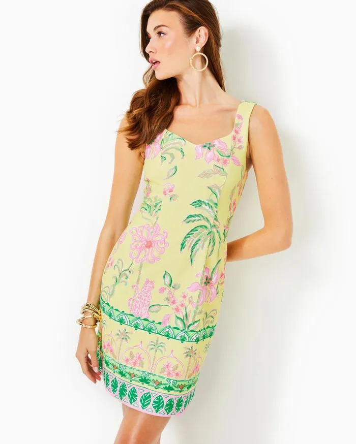 Women Lilly Pulitzer Dresses Del Rey Stretch Shift Dress Finch Yellow Tropical Oasis Engineered Knit Dress Women Lilly Pulitzer Dresses Del Rey Stretch Shift Dress Finch Yellow Tropical Oasis Engineered Knit Dress