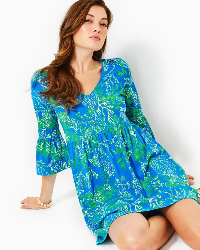 Women Lilly Pulitzer Dresses Jannie VNeck Dress Briny Blue A Bit Salty