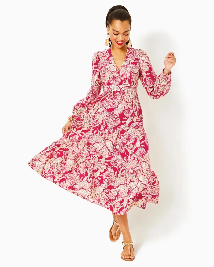 Women Lilly Pulitzer Dresses Tinslee Long Sleeve Midi Dress Poinsettia Red Island Vibes Women Lilly Pulitzer Dresses Tinslee Long Sleeve Midi Dress Poinsettia Red Island Vibes