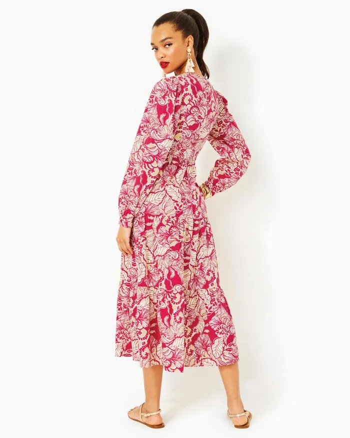 Women Lilly Pulitzer Dresses Tinslee Long Sleeve Midi Dress Poinsettia Red Island Vibes Women Lilly Pulitzer Dresses Tinslee Long Sleeve Midi Dress Poinsettia Red Island Vibes