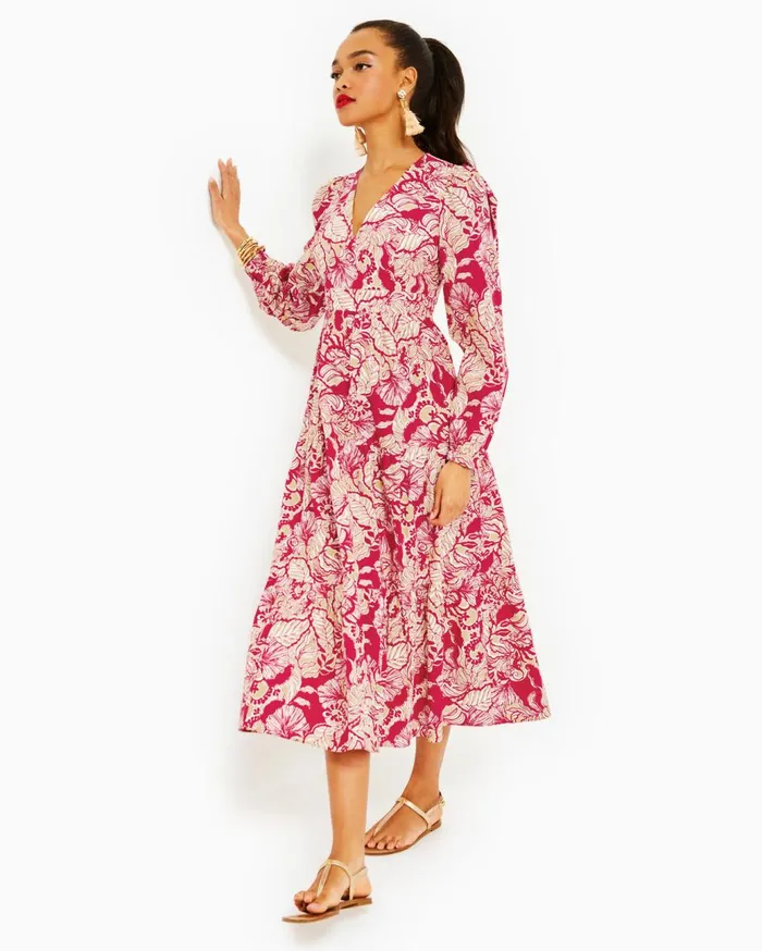 Women Lilly Pulitzer Dresses Tinslee Long Sleeve Midi Dress Poinsettia Red Island Vibes Women Lilly Pulitzer Dresses Tinslee Long Sleeve Midi Dress Poinsettia Red Island Vibes
