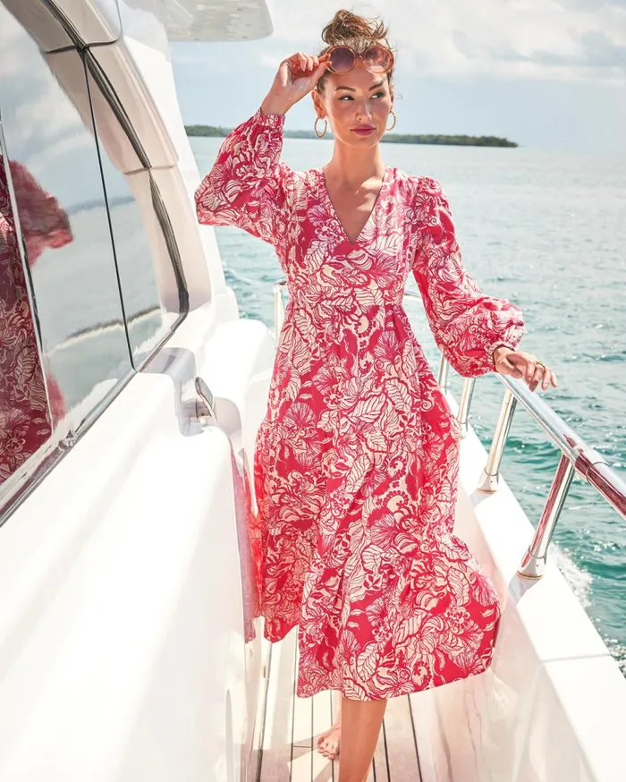 Women Lilly Pulitzer Dresses Tinslee Long Sleeve Midi Dress Poinsettia Red Island Vibes Women Lilly Pulitzer Dresses Tinslee Long Sleeve Midi Dress Poinsettia Red Island Vibes