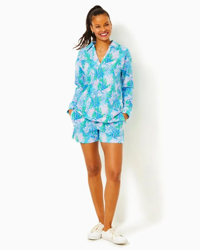 Women Lilly Pulitzer Loungewear Clanton Long Sleeve Top and Loxley Knit Short Set Las Olas Aqua Strong Current Sea Women Lilly Pulitzer Loungewear Clanton Long Sleeve Top and Loxley Knit Short Set Las Olas Aqua Strong Current Sea