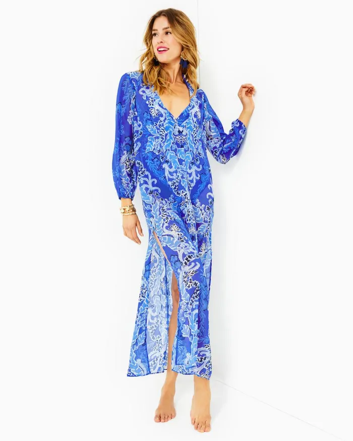 Women Lilly Pulitzer Swim Keir Maxi CoverUp Alba Blue Baja Cove Engineered Coverup Women Lilly Pulitzer Swim Keir Maxi CoverUp Alba Blue Baja Cove Engineered Coverup