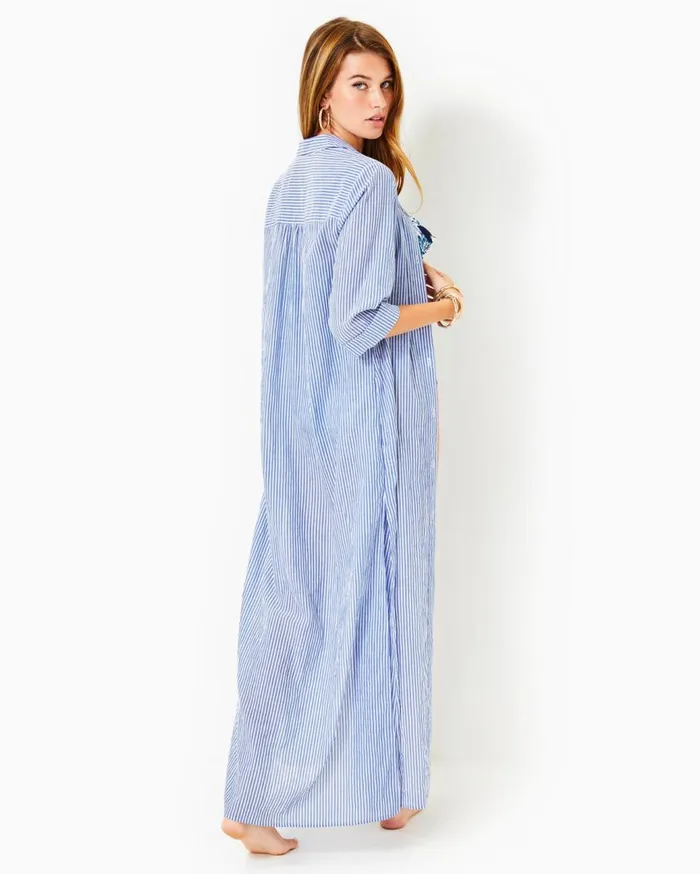 Women Lilly Pulitzer Swim Natalie Maxi CoverUp Coastal Blue Ltwt Oxford Stripe Women Lilly Pulitzer Swim Natalie Maxi CoverUp Coastal Blue Ltwt Oxford Stripe