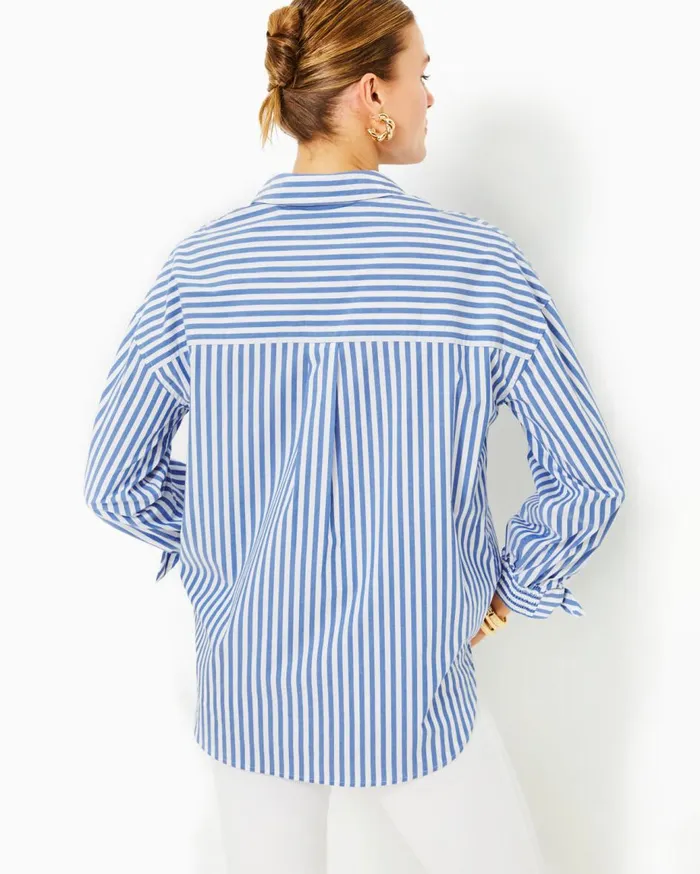 Women Lilly Pulitzer Tops Lesia Relaxed Button Down Shirt Briny Blue Cabana Stripe Women Lilly Pulitzer Tops Lesia Relaxed Button Down Shirt Briny Blue Cabana Stripe