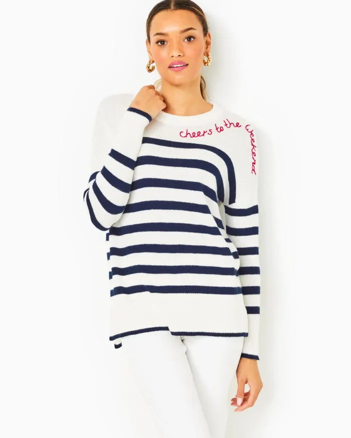 Women Lilly Pulitzer Tops Quince Sweater Poinsettia Red Cruise Stripe