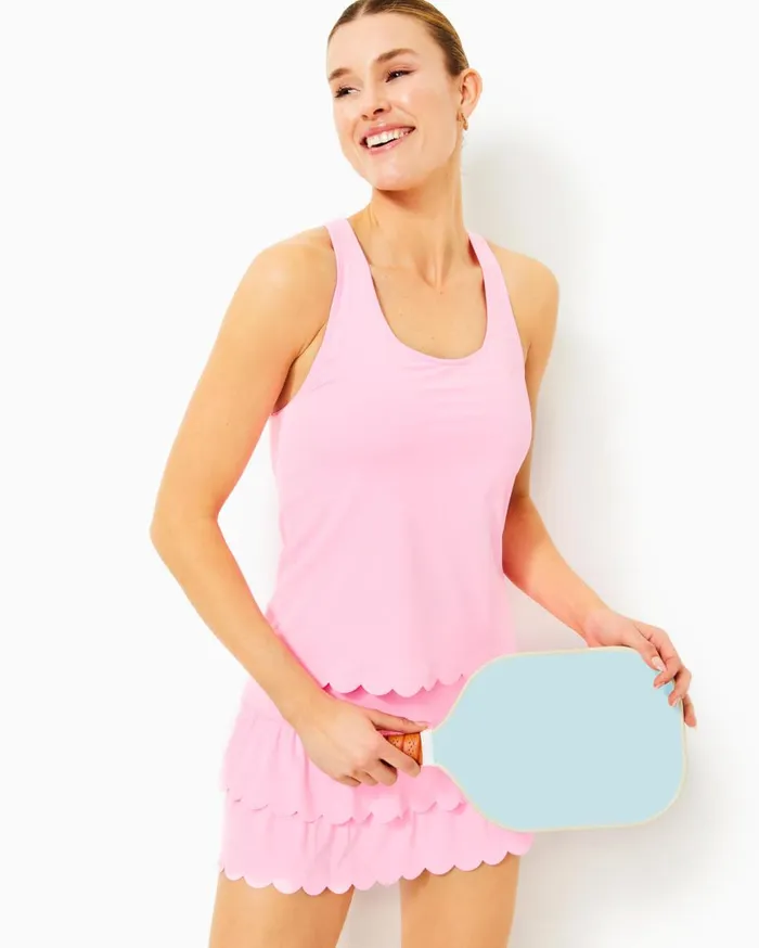 Women Lilly Pulitzer Tops UPF 50 Luxletic Claralee Scallop Bra Tank Top Resort White Women Lilly Pulitzer Tops UPF 50 Luxletic Claralee Scallop Bra Tank Top Resort White