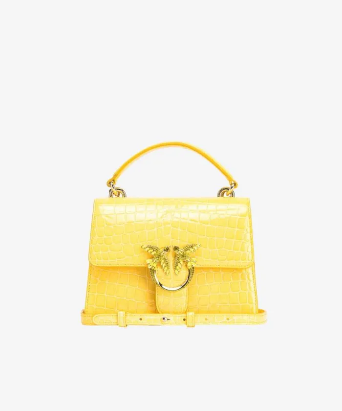 Women Limited Edition Pinko PINKO Galleria Mini Love Bag One Top Handle Light In Shiny Crocprint Leather Sun Yellowlightgold