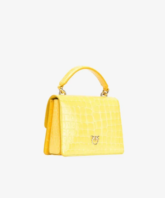 Women Limited Edition Pinko PINKO Galleria Mini Love Bag One Top Handle Light In Shiny Crocprint Leather Sun Yellowlightgold Women Limited Edition Pinko PINKO Galleria Mini Love Bag One Top Handle Light In Shiny Crocprint Leather Sun Yellowlightgold