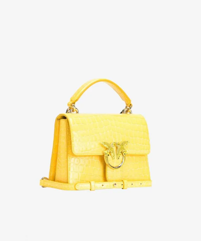Women Limited Edition Pinko PINKO Galleria Mini Love Bag One Top Handle Light In Shiny Crocprint Leather Sun Yellowlightgold Women Limited Edition Pinko PINKO Galleria Mini Love Bag One Top Handle Light In Shiny Crocprint Leather Sun Yellowlightgold