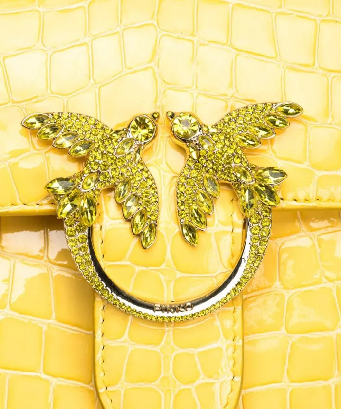 Women Limited Edition Pinko PINKO Galleria Mini Love Bag One Top Handle Light In Shiny Crocprint Leather Sun Yellowlightgold Women Limited Edition Pinko PINKO Galleria Mini Love Bag One Top Handle Light In Shiny Crocprint Leather Sun Yellowlightgold