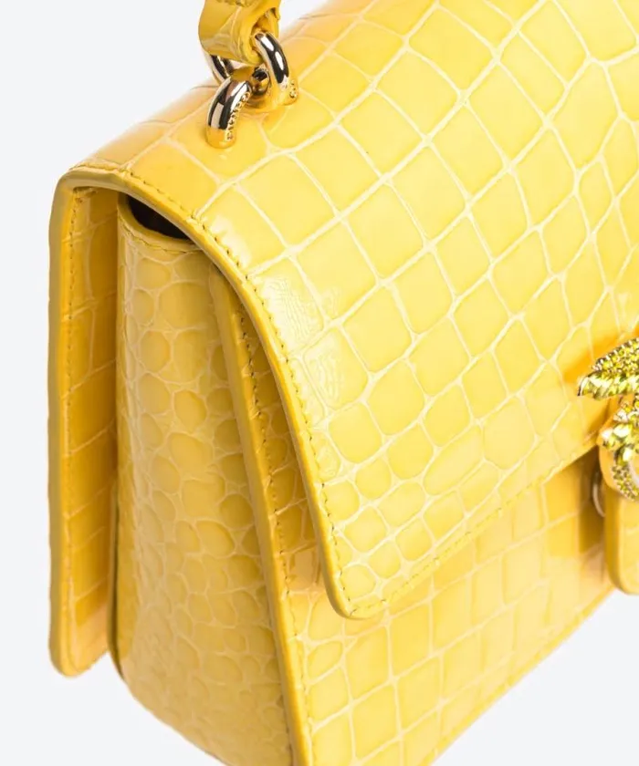 Women Limited Edition Pinko PINKO Galleria Mini Love Bag One Top Handle Light In Shiny Crocprint Leather Sun Yellowlightgold Women Limited Edition Pinko PINKO Galleria Mini Love Bag One Top Handle Light In Shiny Crocprint Leather Sun Yellowlightgold