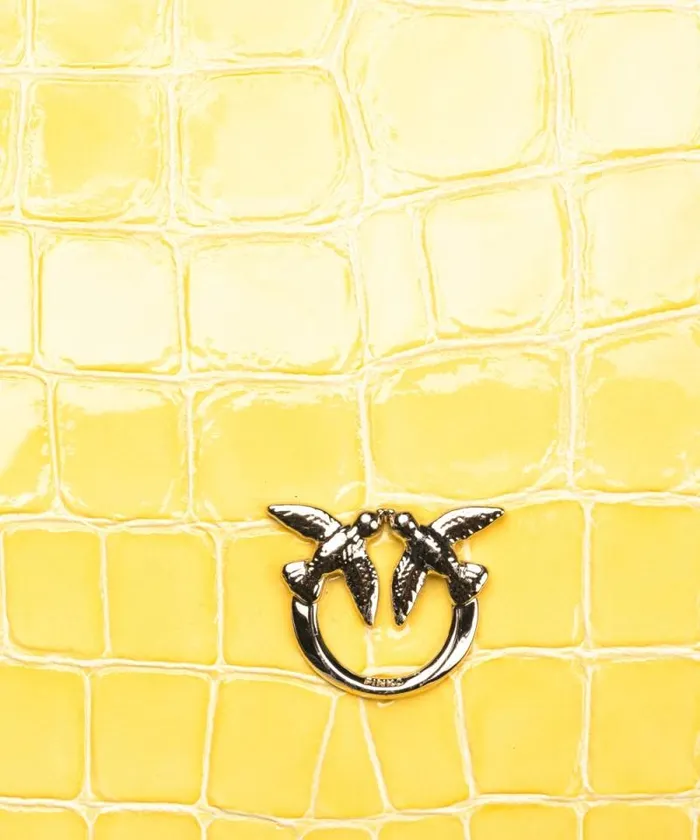 Women Limited Edition Pinko PINKO Galleria Mini Love Bag One Top Handle Light In Shiny Crocprint Leather Sun Yellowlightgold Women Limited Edition Pinko PINKO Galleria Mini Love Bag One Top Handle Light In Shiny Crocprint Leather Sun Yellowlightgold