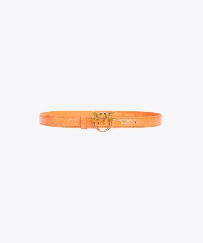 Women Limited Edition Pinko PINKO Galleria Thin 2cm Shiny Coloured Crocprint Belt With Love Birds Buckle Orangelightgold Women Limited Edition Pinko PINKO Galleria Thin 2cm Shiny Coloured Crocprint Belt With Love Birds Buckle Orangelightgold