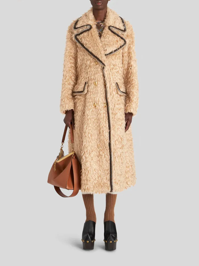 Women Long Coat With Worked Edging Etro Coats And Outerwear