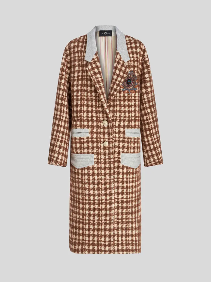 Women Long Houndstooth Coat Etro Coats And Outerwear