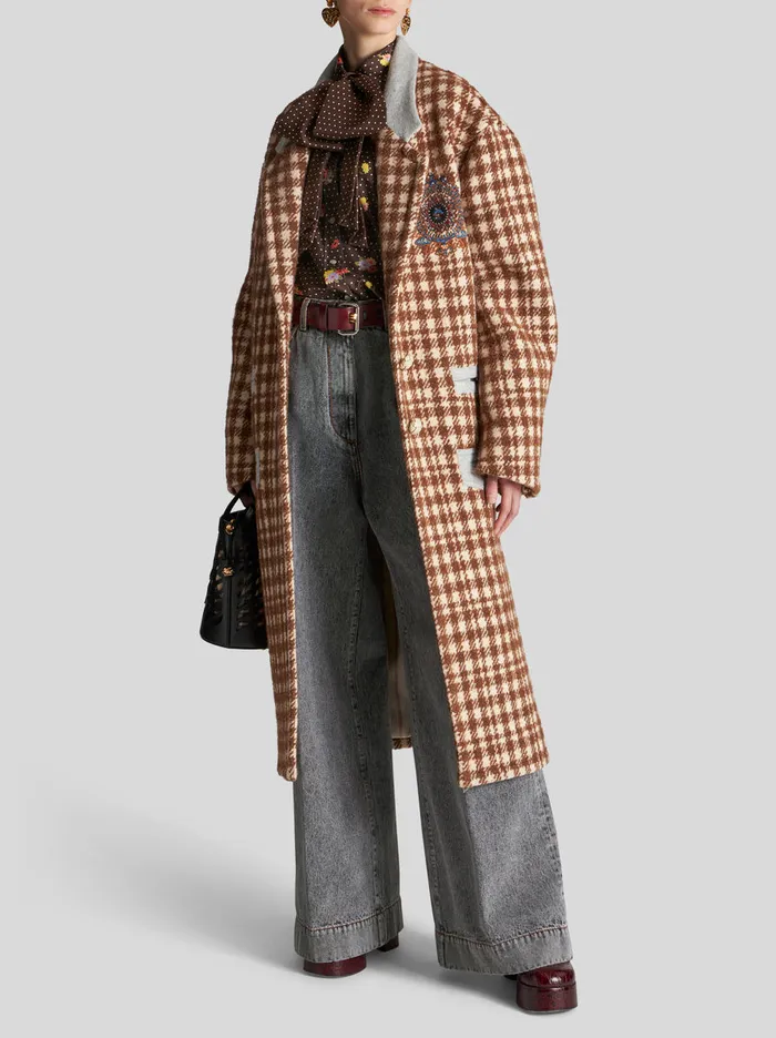 Women Long Houndstooth Coat Etro Coats And Outerwear