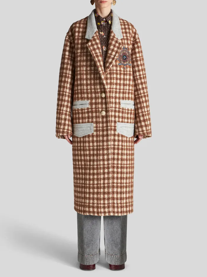 Women Long Houndstooth Coat Etro Coats And Outerwear