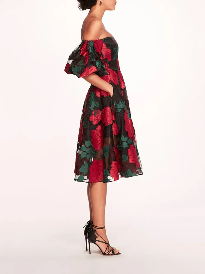 Women Marchesa Dresses Claude Midi Dress Black Multi Women Marchesa Dresses Claude Midi Dress Black Multi
