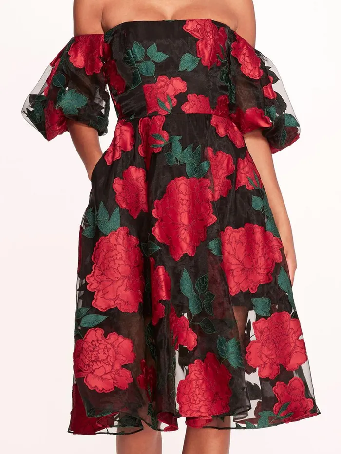 Women Marchesa Dresses Claude Midi Dress Black Multi Women Marchesa Dresses Claude Midi Dress Black Multi