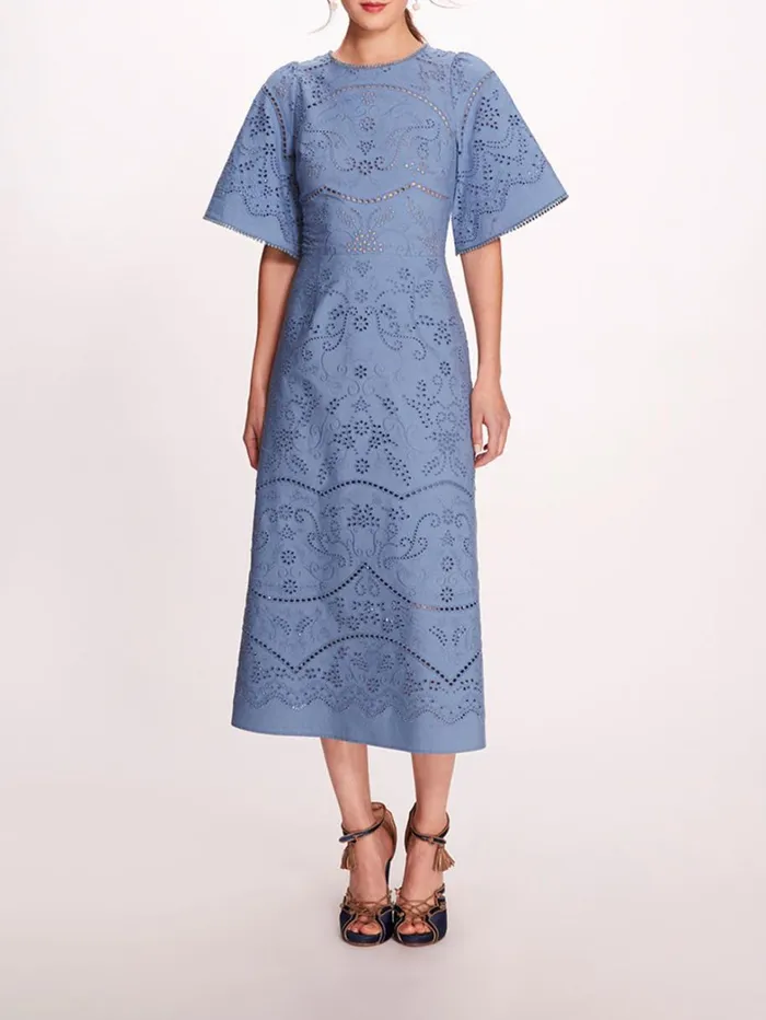 Women Marchesa Dresses Dhalia Midi Dress Blue