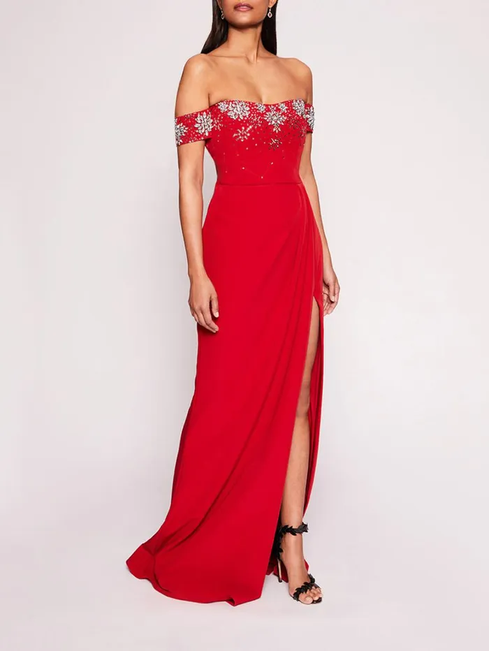 Women Marchesa Dresses Draped Bodice Gown Red