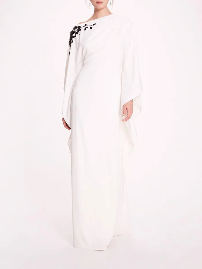 Women Marchesa Dresses Embroidered Draped Kaftan White