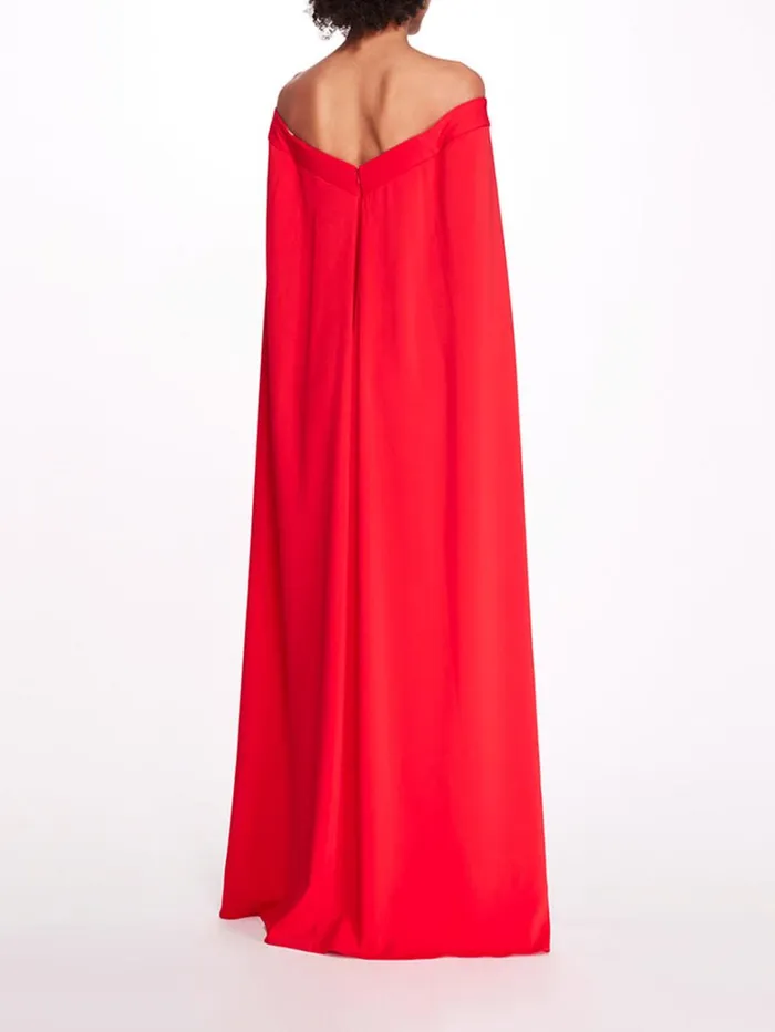 Women Marchesa Dresses Off Shoulder Caped Column Gown Red Women Marchesa Dresses Off Shoulder Caped Column Gown Red