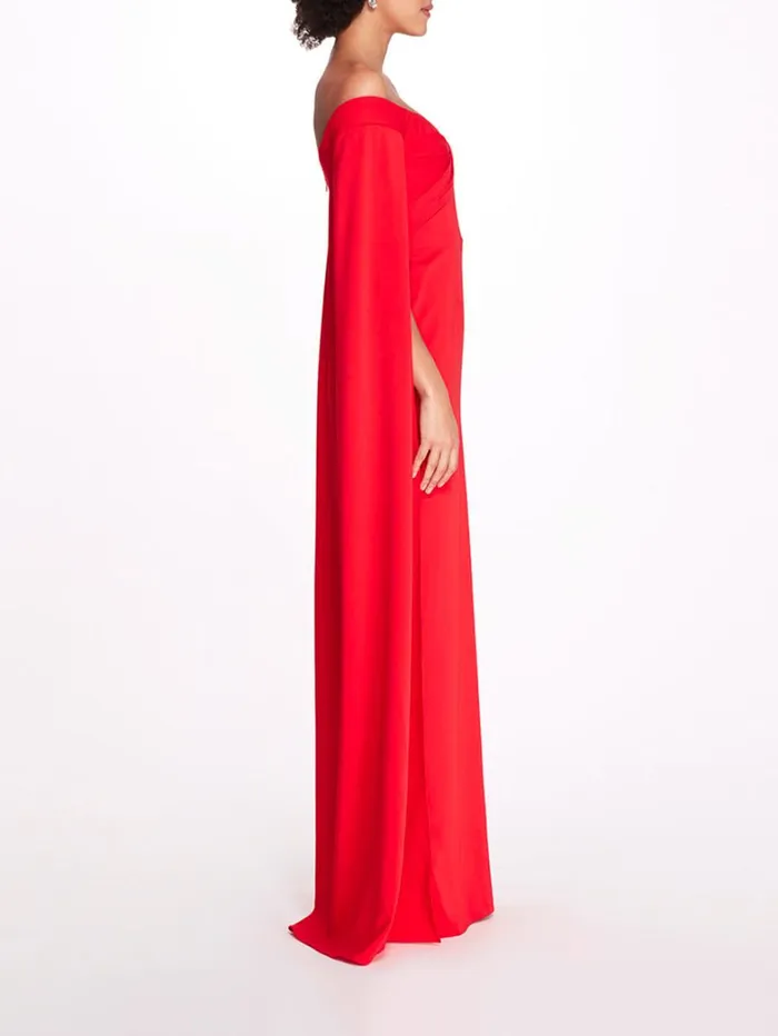 Women Marchesa Dresses Off Shoulder Caped Column Gown Red Women Marchesa Dresses Off Shoulder Caped Column Gown Red