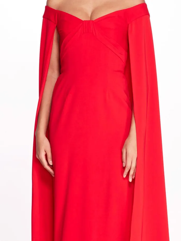 Women Marchesa Dresses Off Shoulder Caped Column Gown Red Women Marchesa Dresses Off Shoulder Caped Column Gown Red