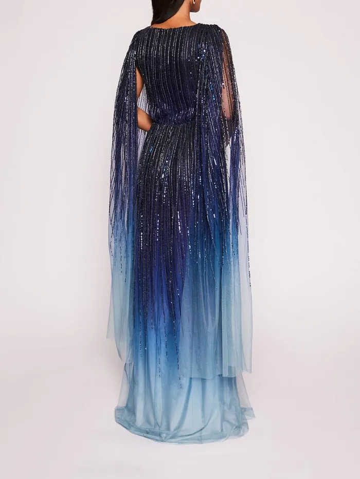 Women Marchesa Dresses Ombre Beaded Gown Navy Multi Women Marchesa Dresses Ombre Beaded Gown Navy Multi